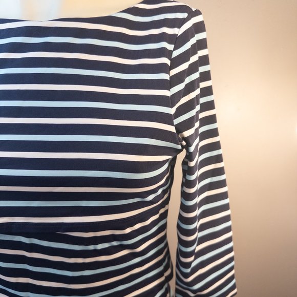 J Mclaughlin Size Medium Dress Nicola Blue Stripe Sheath Knee Length Comfort - Picture 7 of 11